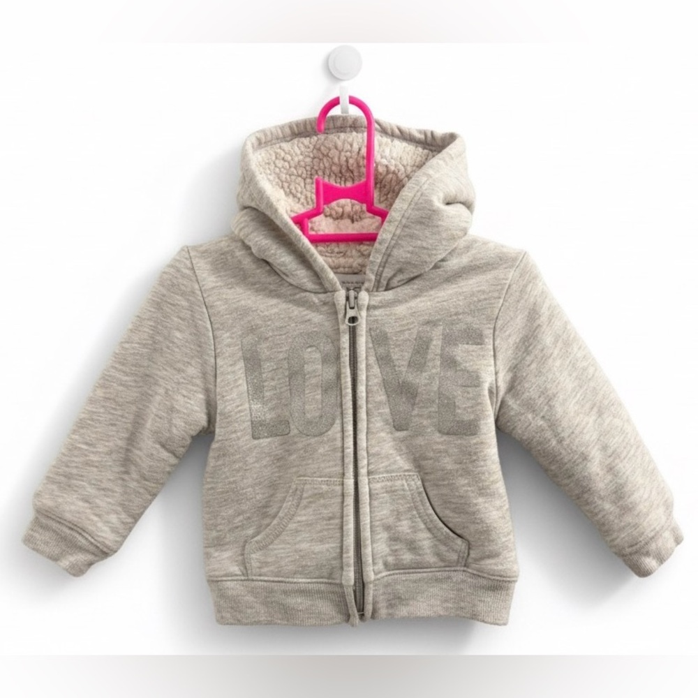 Children’s Place | Baby’s Grey Sherpa Zip Up Hoodie with LOVE Print
